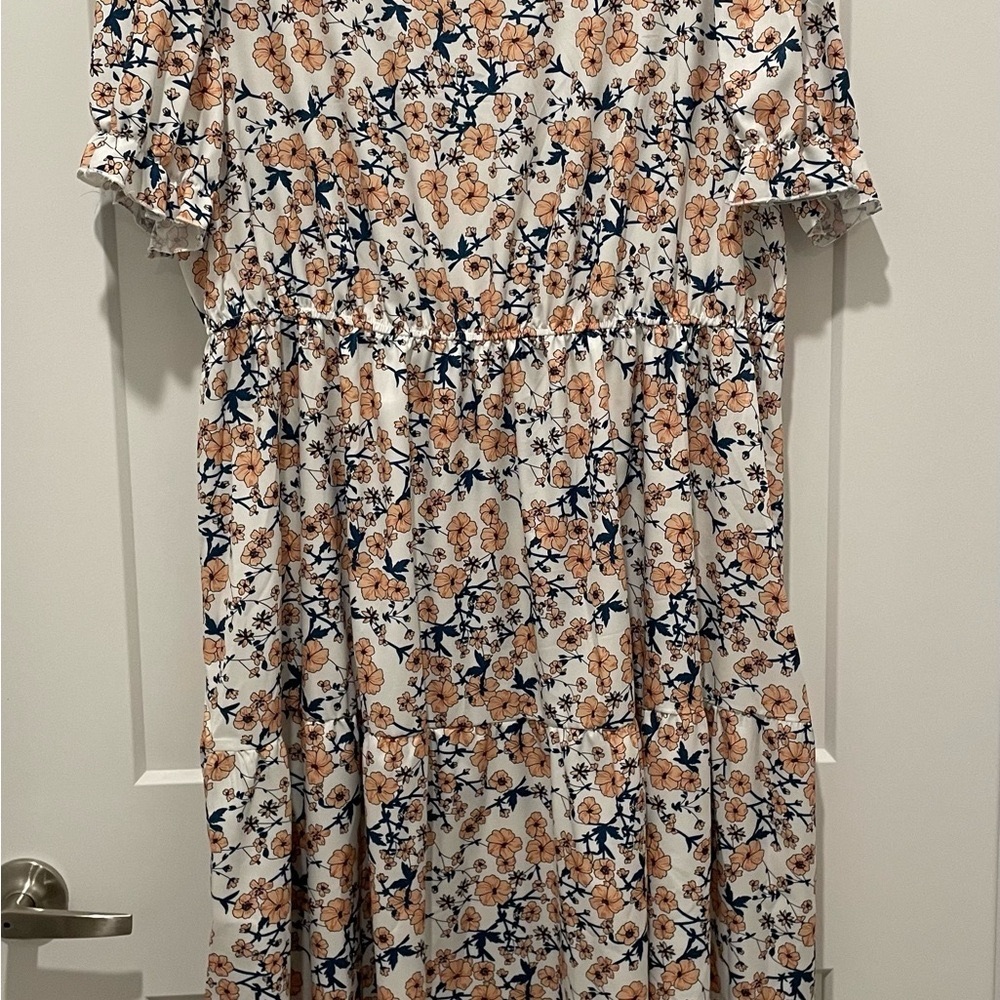 SHEIN Floral Midi Dress in White and Orange